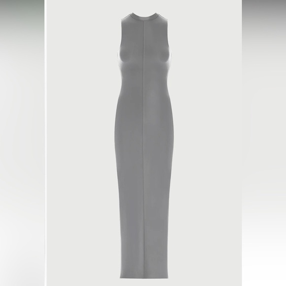 NEW Naked Wardrobe Light Gray Snatched Mesh Sleeveless Maxi Dress With Back Slit - Picture 4 of 7